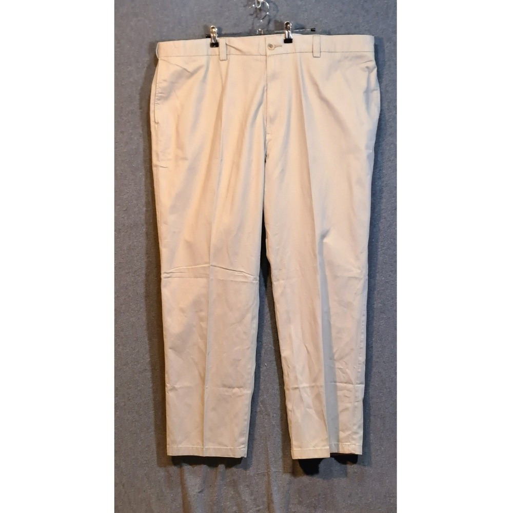 Harbor‎ Bay Mens Khaki Flat Front Waist-Relaxer Pants 48x32 Loose Fit Cotton NEW